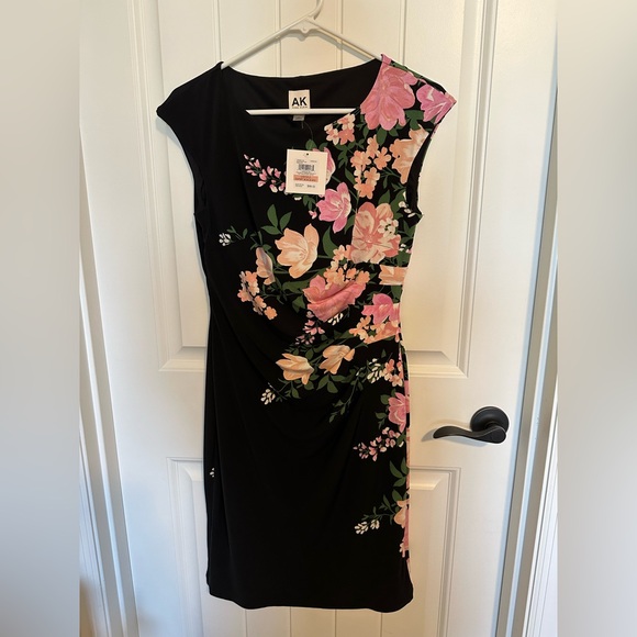 Anne Klein Dresses & Skirts - 🆕 Anne Klein Black Dress with Pink Floral Design